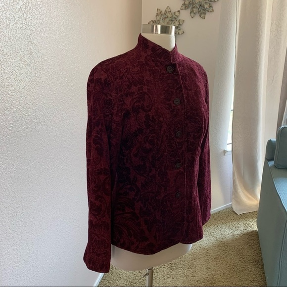 Cold Water Creek Jacquard Burgandy Blazer Sz Sm. - Picture 4 of 11